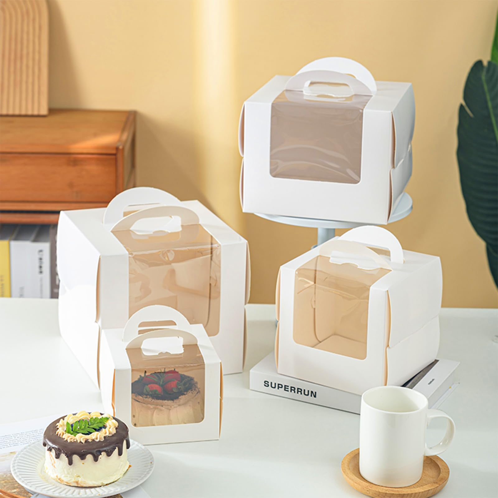 Roppolo 20 Pcs 6x6x5 Inch White Cake Boxes with Window & Handle